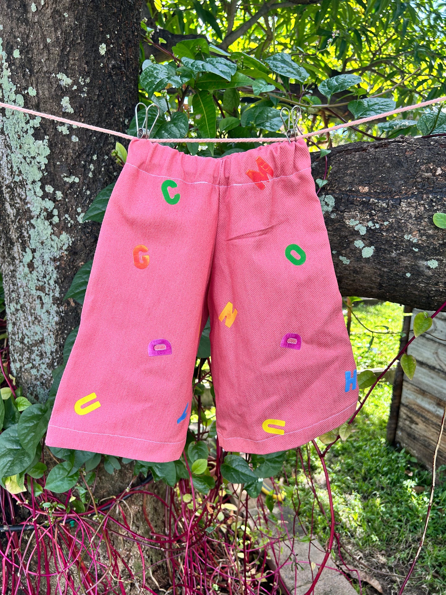 Red denim letters pant