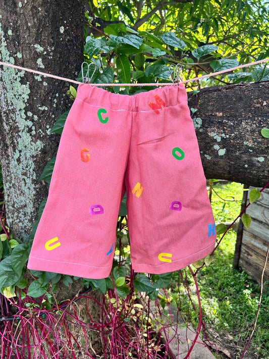 Red denim letters pant